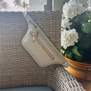 Michael Kors Beige Signature Logo Crossbody Belt Bag with Gold Hardware
